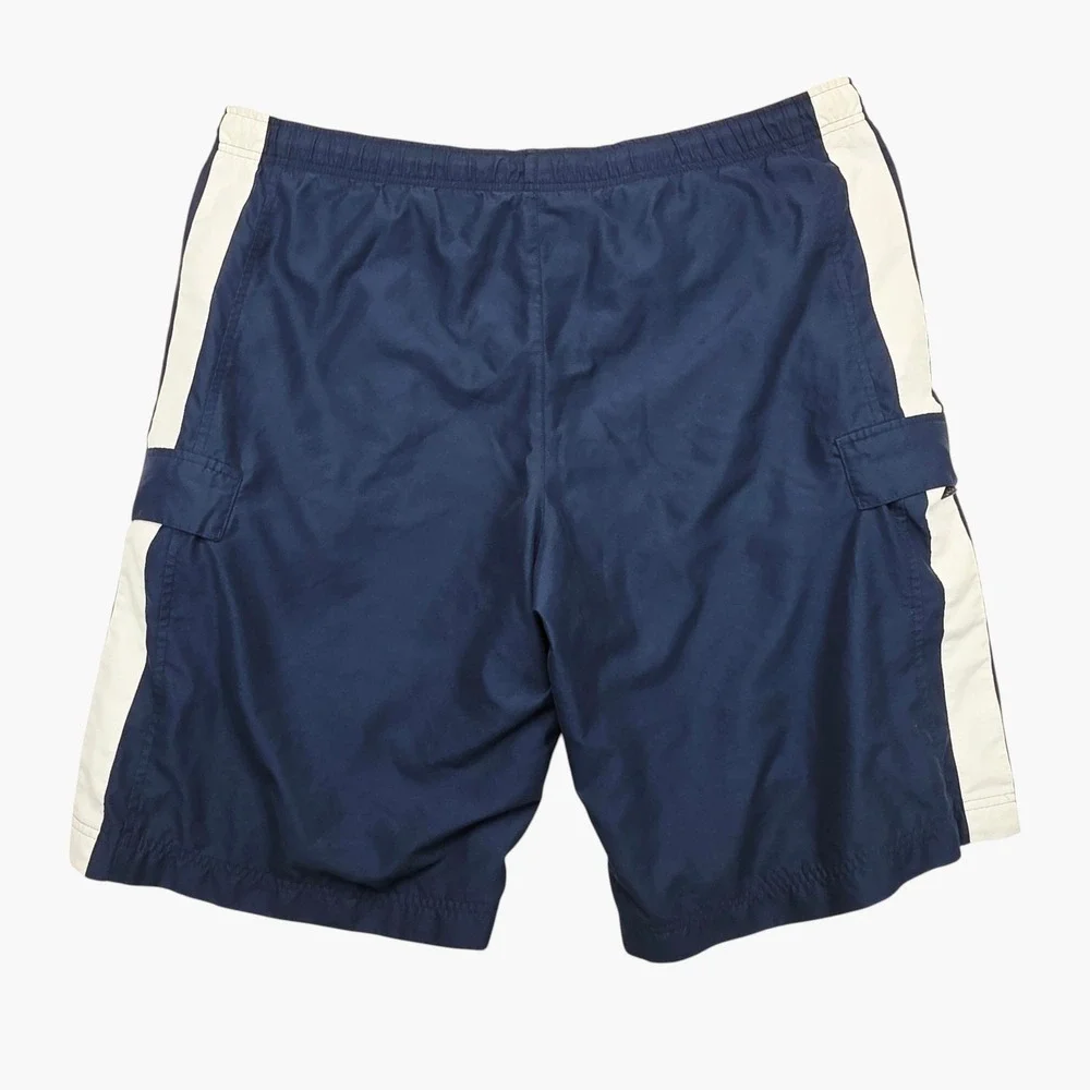 Nike Mens XL Navy Blue White Stripe Cargo Swim Trunks Mesh Lined Board Shorts